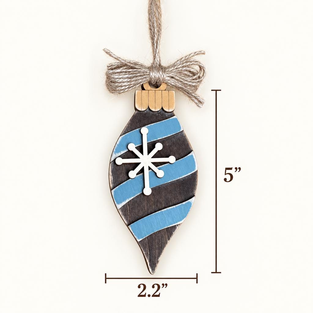 Rustic Wood Christmas Ornament | Blue Vintage Teardrop Ornament | Farmhouse Christmas Tree Decor | Handmade Holiday Gift