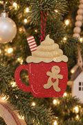 Hot Cocoa Mug Christmas Ornament | Gingerbread Man Wooden Ornament | Rustic Farmhouse Christmas Decor | Tiered Tray Gift