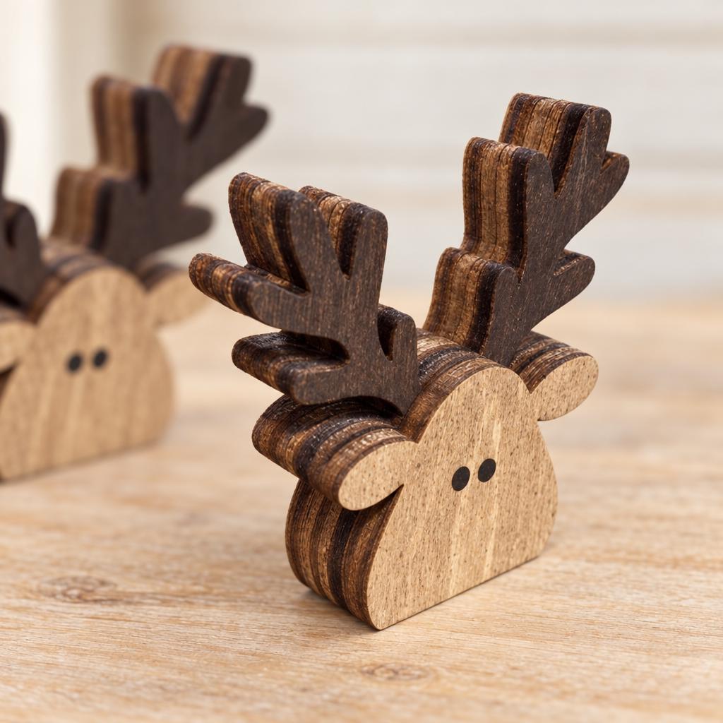 Mini Wooden Reindeer Shelf Sitters | Set of 3 or 6 | Rustic Farmhouse Christmas Decor | Tiered Tray Decorations