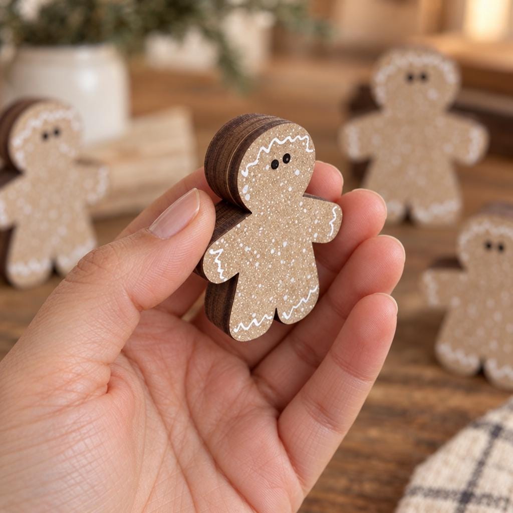 Mini Gingerbread Man Shelf Sitters | Rustic Wooden Christmas Decor | Tiered Tray Gingerbread Decorations | Farmhouse Holiday Decor