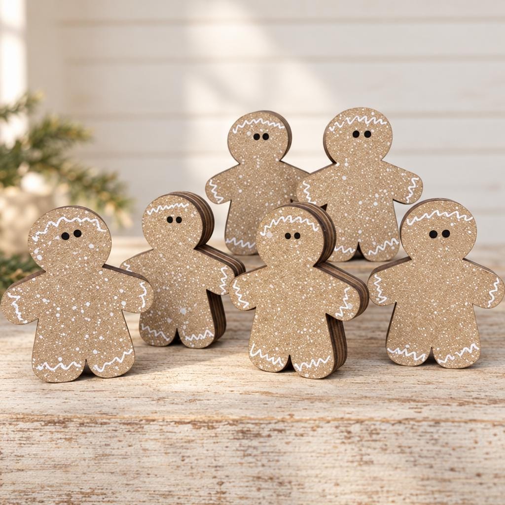 Mini Gingerbread Man Shelf Sitters | Rustic Wooden Christmas Decor | Tiered Tray Gingerbread Decorations | Farmhouse Holiday Decor