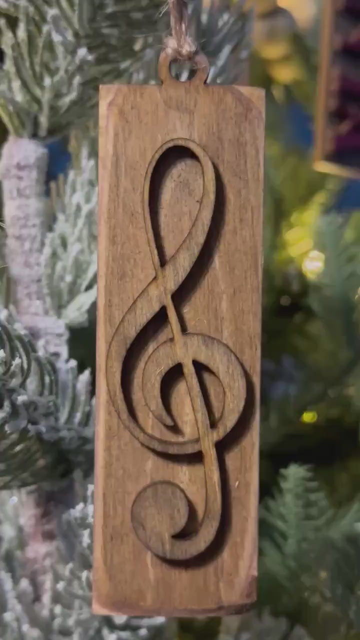 Rustic Wooden Treble Clef Ornaments Set of 3 – Handmade Music-Inspired Gift Tags or Holiday Tree Decorations for Music Lovers